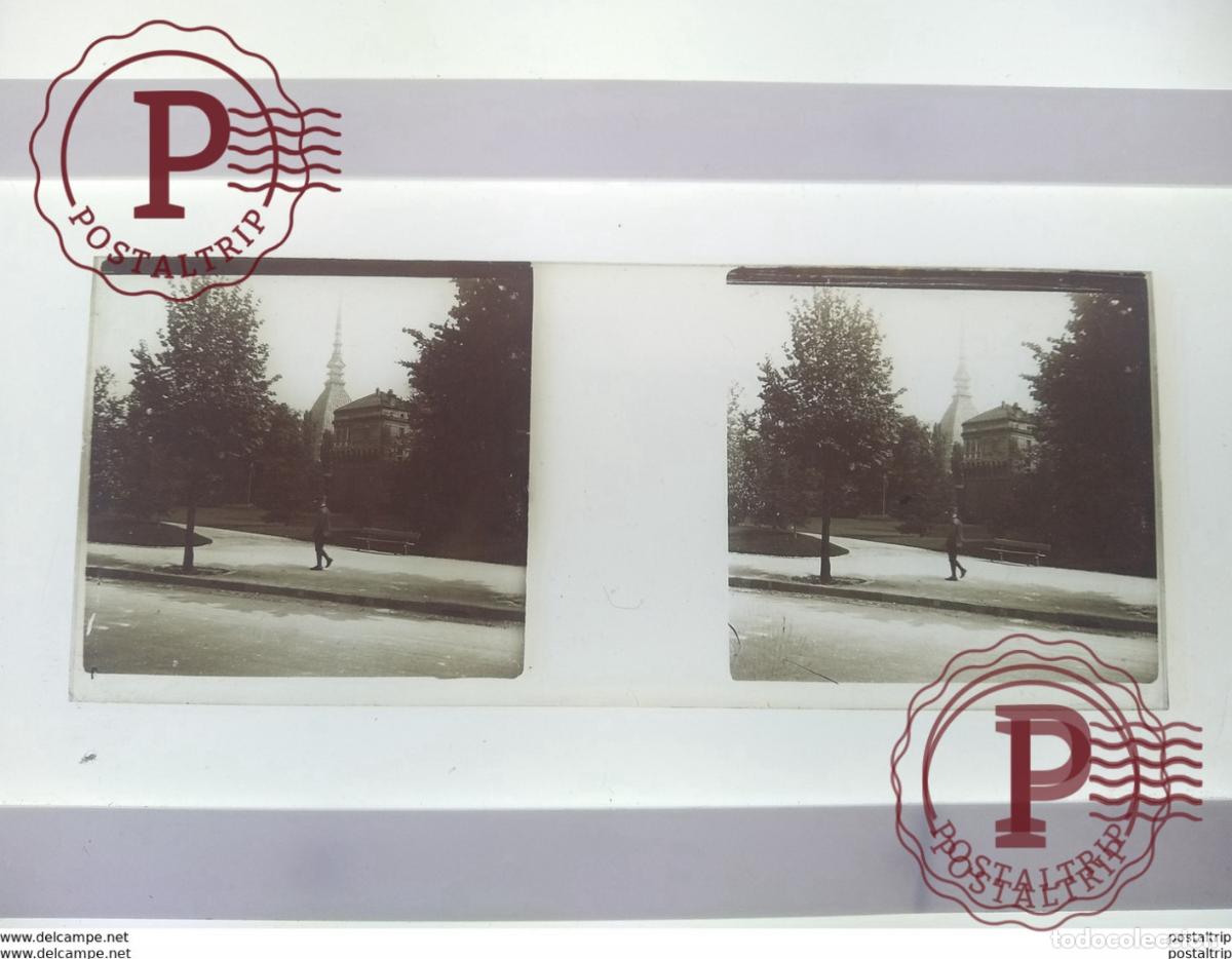 Antique Photography: St&eacute;r&eacute;o sur verre plaque de Verre Espagne Barcelone Parc
