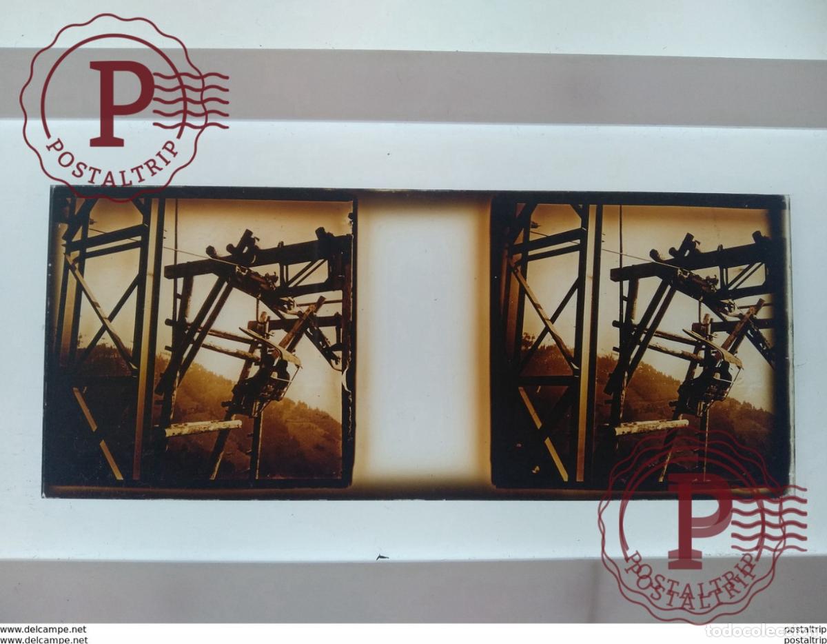 Antique Photography: T&eacute;l&eacute;ph&eacute;rique St&eacute;r&eacute;o sur verre plaque de Verre Fran&ccedil;e transport neige montagnes