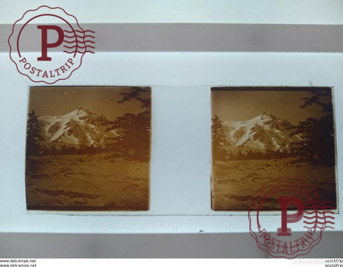 Antique Photography: St&eacute;r&eacute;o sur verre plaque de Verre Fran&ccedil;e Montagnes Neige