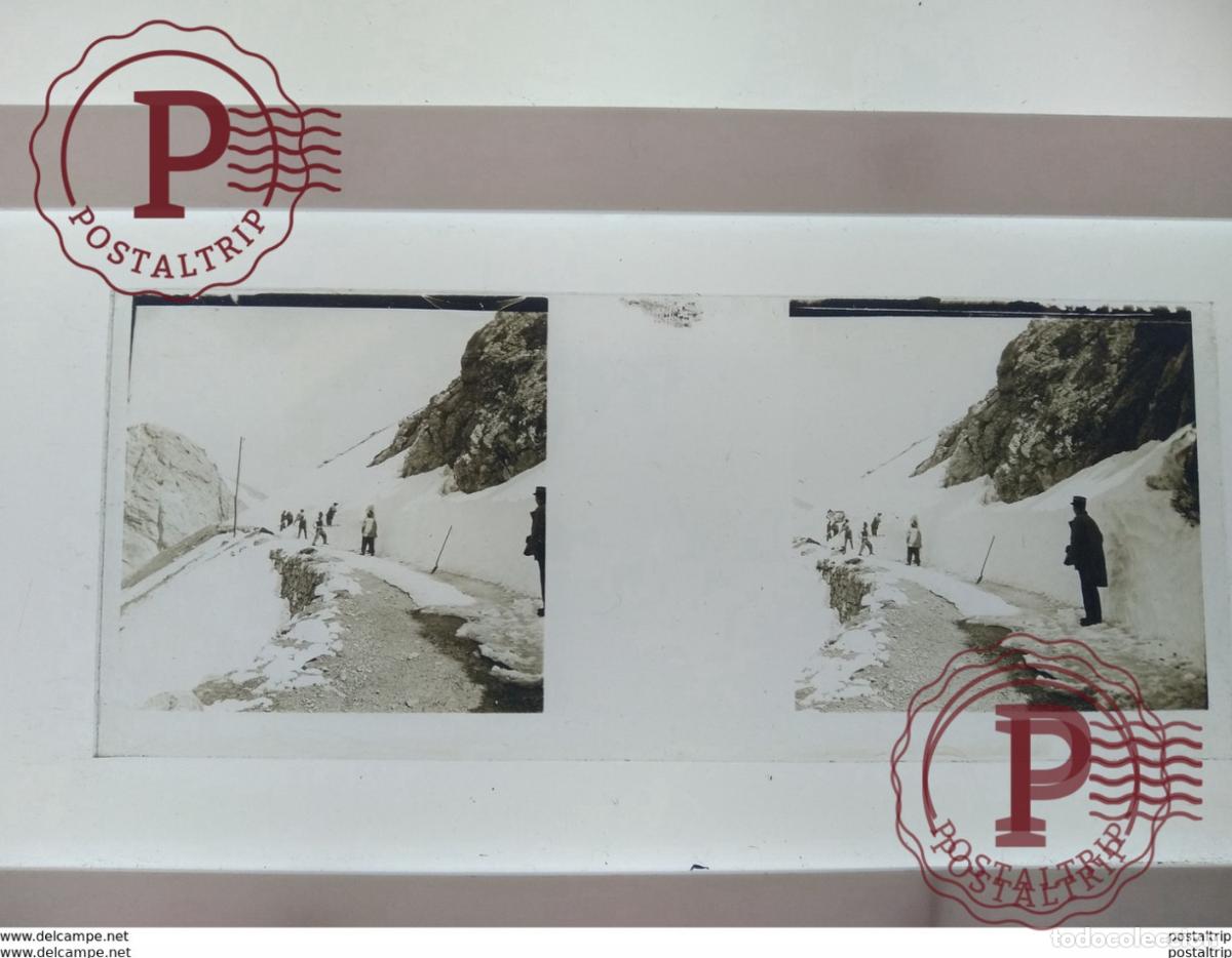 Antique Photography: St&eacute;r&eacute;o sur verre plaque de Verre Fran&ccedil;e Montagnes Neige
