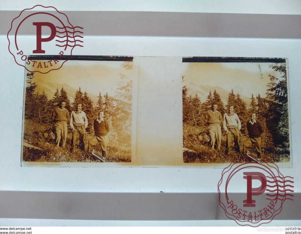 Antique Photography: St&eacute;r&eacute;o sur verre plaque de Verre Fran&ccedil;e Montagnes Hommes