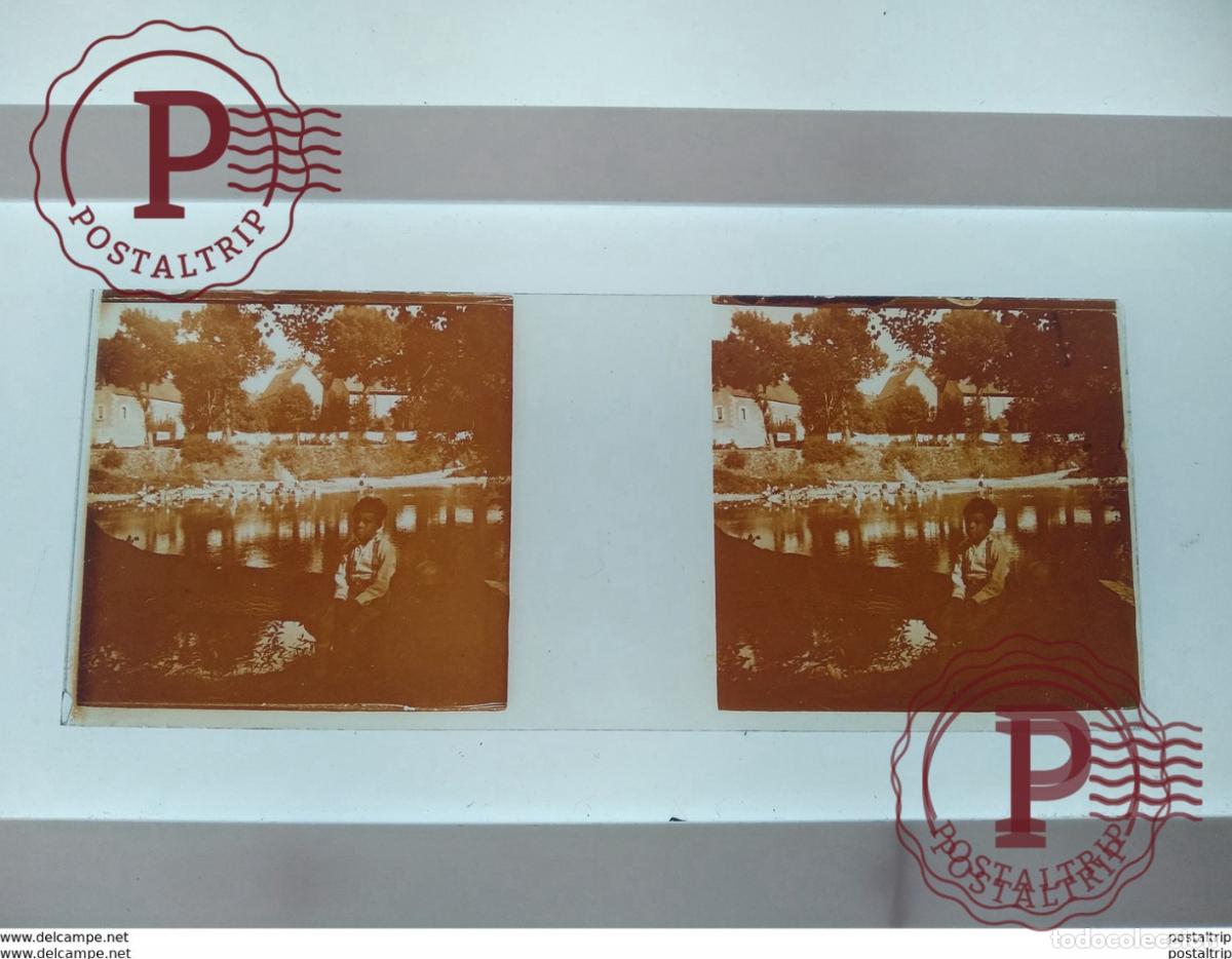 Antique Photography: St&eacute;r&eacute;o sur verre plaque de Verre Fran&ccedil;e Enfants Bassin