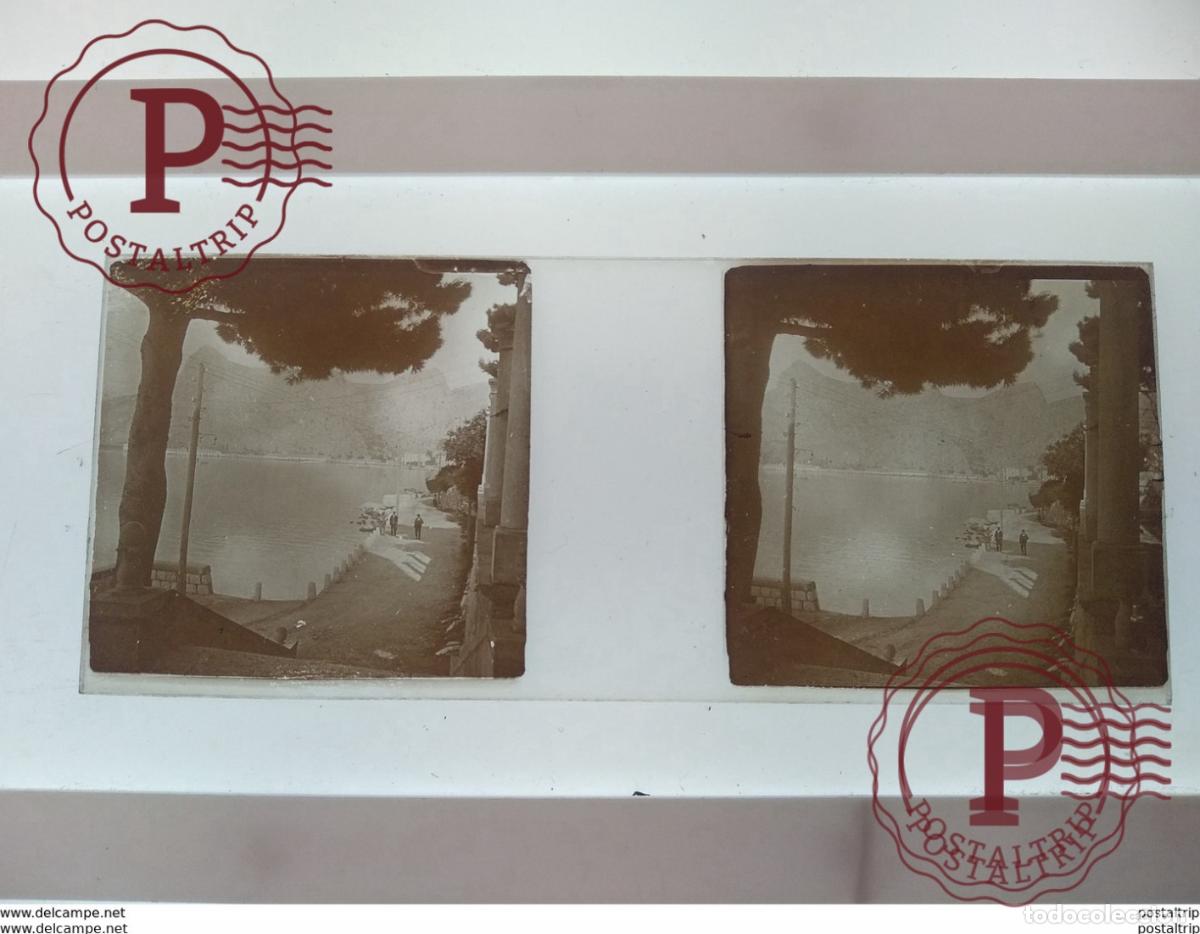 Fotograf&iacute;a antigua: St&eacute;r&eacute;o sur verre plaque de Verre Fran&ccedil;e Montagnes Lac