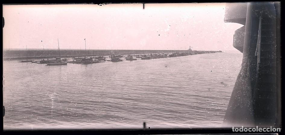 Alte Fotografie: BARCELONA PANORAMICA PUERTO NEGATIVO DE CRISTAL FORMATO 6 X 13 cm.