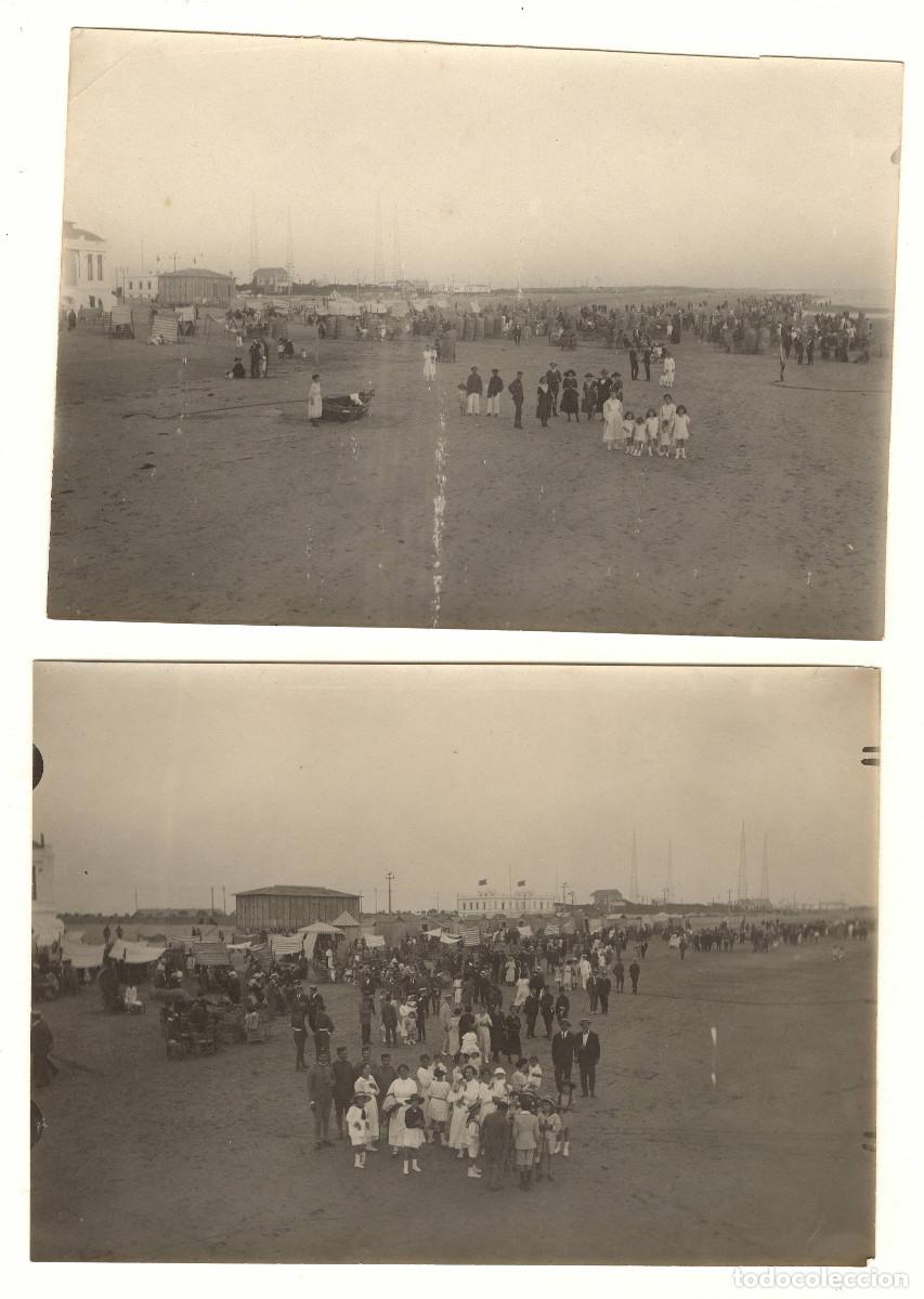 Fotografia antiga: C&Aacute;DIZ. 3 fotograf&iacute;as de eventos en la playa, ca 1915.