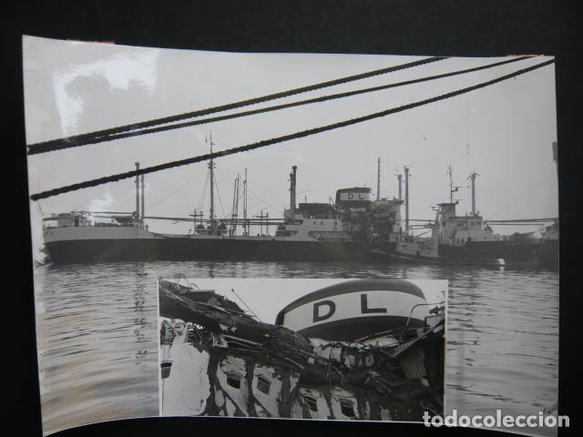 Fotografia antica: MALAGA CHOQUE ENTRE CARGUEROS ANTIGUA FOTOGRAFIA ORIGINAL 18 X 20 CM