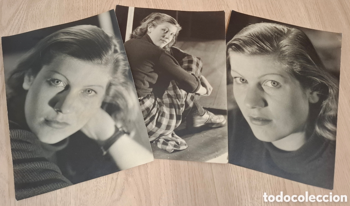 Fotograf&iacute;a antigua: Tres retratos de estudio de una artista alemana, a&ntilde;os 50, fot&oacute;grafo Fred Nagel, Neu-Ulm
