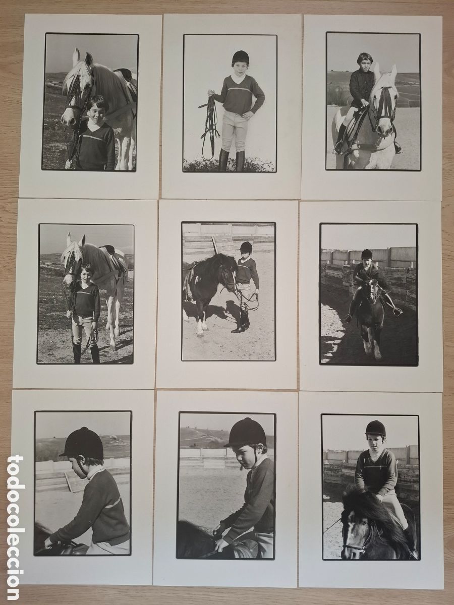 Fotograf&iacute;a antigua: Reportaje fotogr&aacute;fico profesional de clase de equitaci&oacute;n en un picadero de Madrid, a&ntilde;os 80, 16 fotos