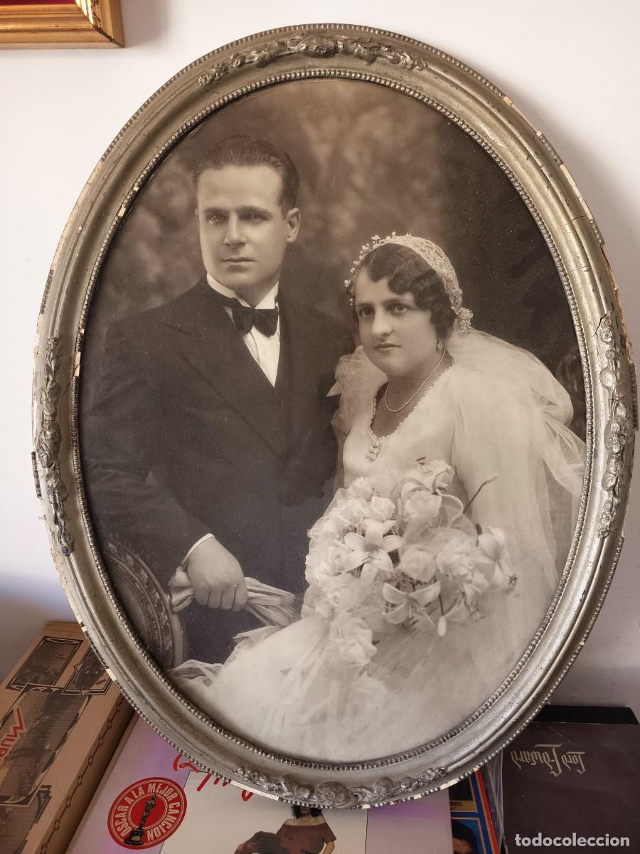 Alte Fotografie: Gran Retrato boda a&ntilde;os 20 Marco cl&aacute;sico original