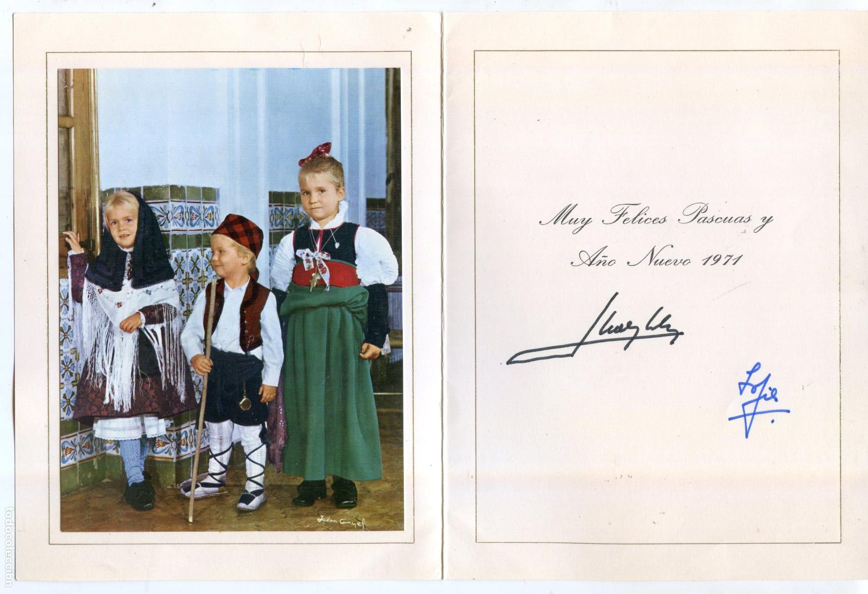 Fotograf&iacute;a antigua: Felicitaci&oacute;n de Navidad de la Casa Real 1971, pr&iacute;ncipe e infantas baturros, Foto &Aacute;ngel Jal&oacute;n