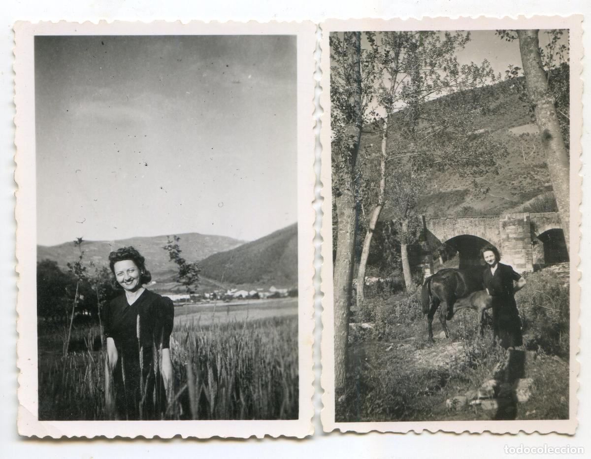 Fotograf&iacute;a antigua: Dos fotos de se&ntilde;orita en el Puente de Canto en Ezcaray, La Rioja, 1942
