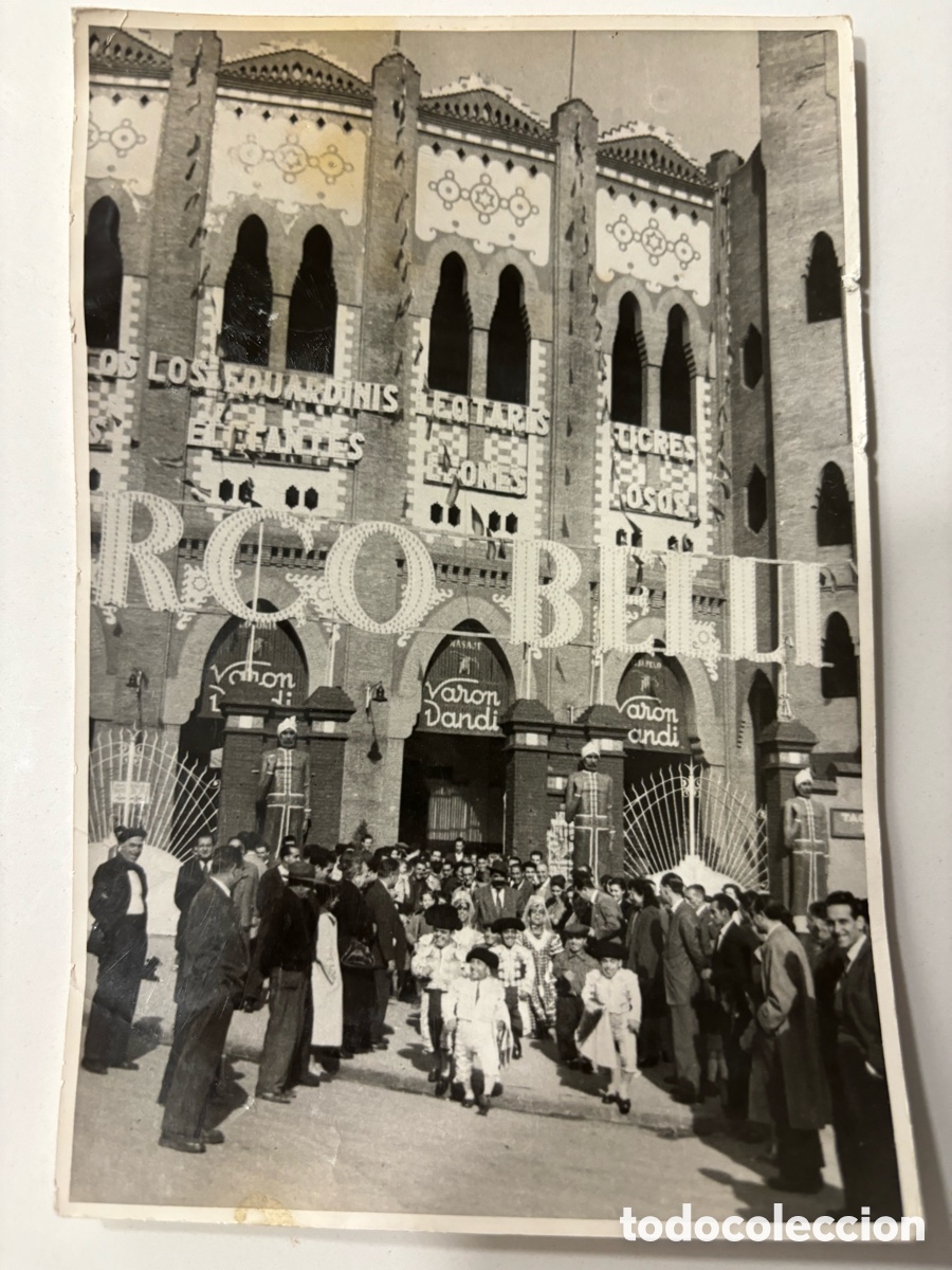 Fotografia antica: Foto original circo Belli aut&oacute;grafo de Eduardini y sus enanitos Plaza toros Monumental de Barcelona