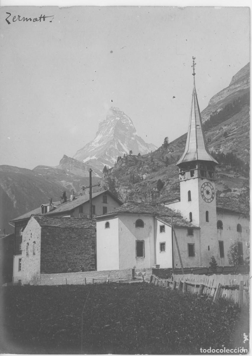 Fotograf&iacute;a antigua: Photo des Alpes, Zermatt aux alentours de 1910,format 17.5/12.5 photo originale argentique
