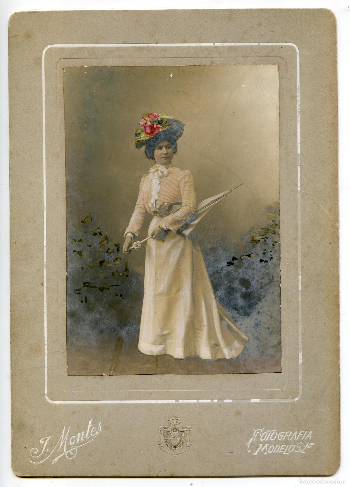 Antique Photography: Fotograf&iacute;a coloreada de se&ntilde;orita con sombrilla. Fotograf&iacute;a Modelo, J. Montes, Correo 23, Bilbao
