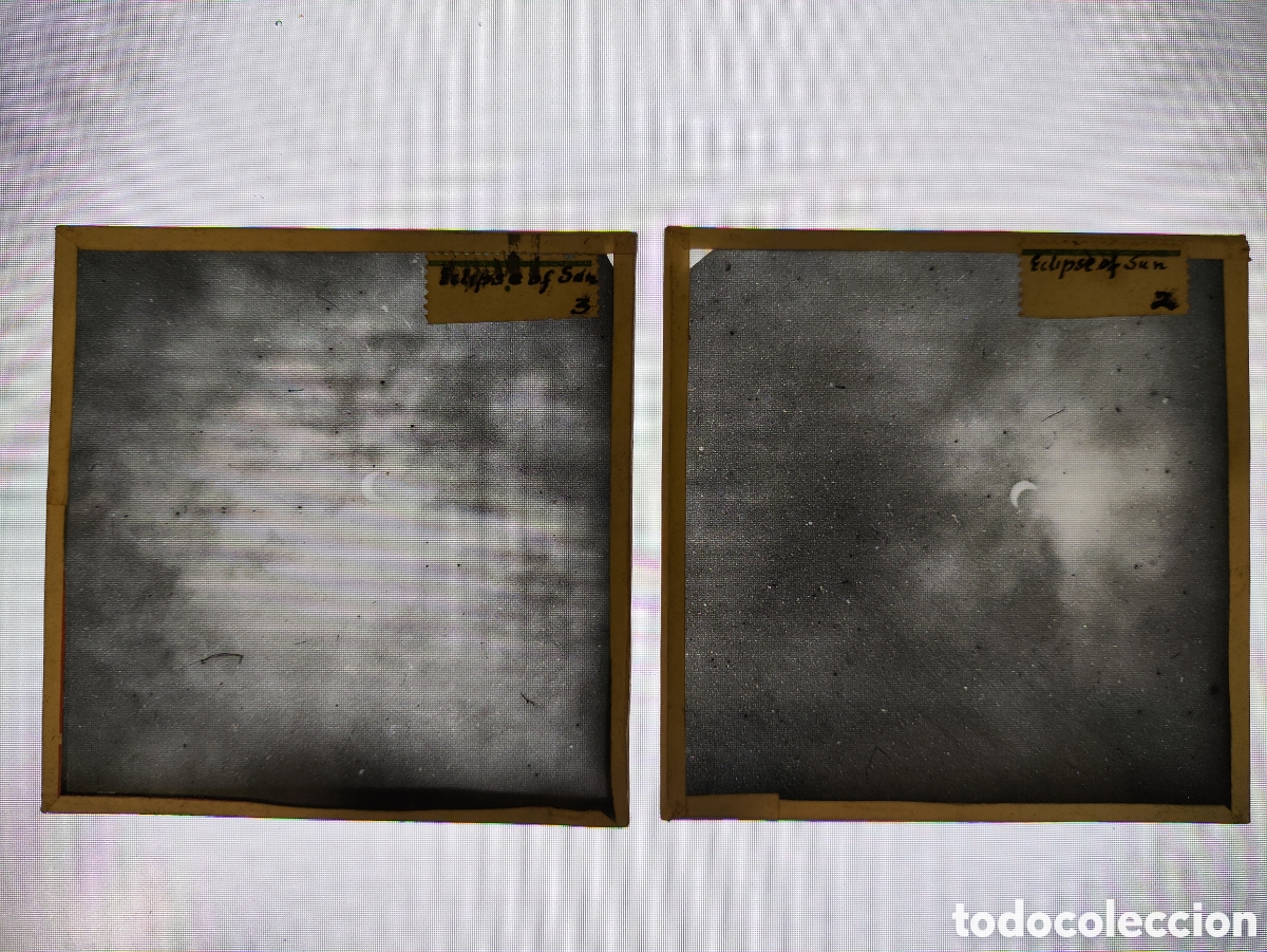 Alte Fotografie: DOS FOTOGRAF&Iacute;AS SOBRE VIDRIO DE UN ECLIPSE SOLAR