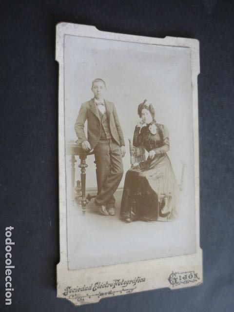 Alte Fotografie: GIJON ASTURIAS RETRATO DE HERMANOS PEINADO FOTOGRAFO ANTIGUA FOTOGRAFIA HACIA 1900 13 X 21 CM