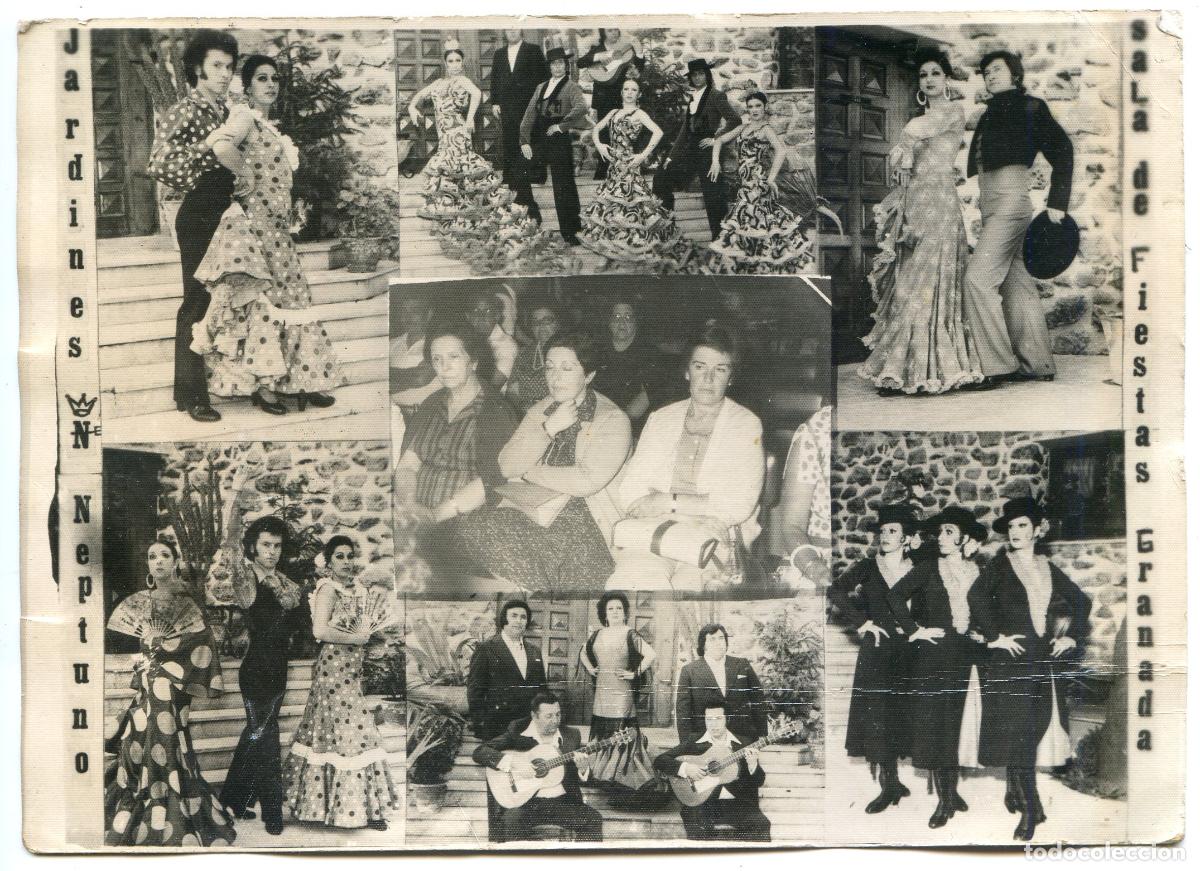 Fotograf&iacute;a antigua: Sala de fiestas Jardines Neptuno, Granada, Fotograf&iacute;a de visitantes y del cuadro flamenco