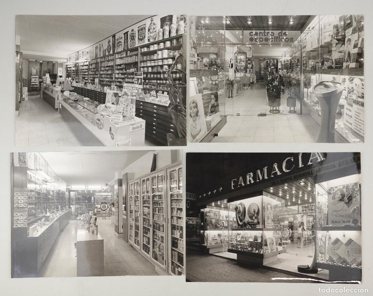 Fotograf&iacute;a antigua: Farmacia Clap&eacute;s Berentill Barcelona La Rambla, d&eacute;cada de 1960. 4 fotograf&iacute;as 18x24cm.