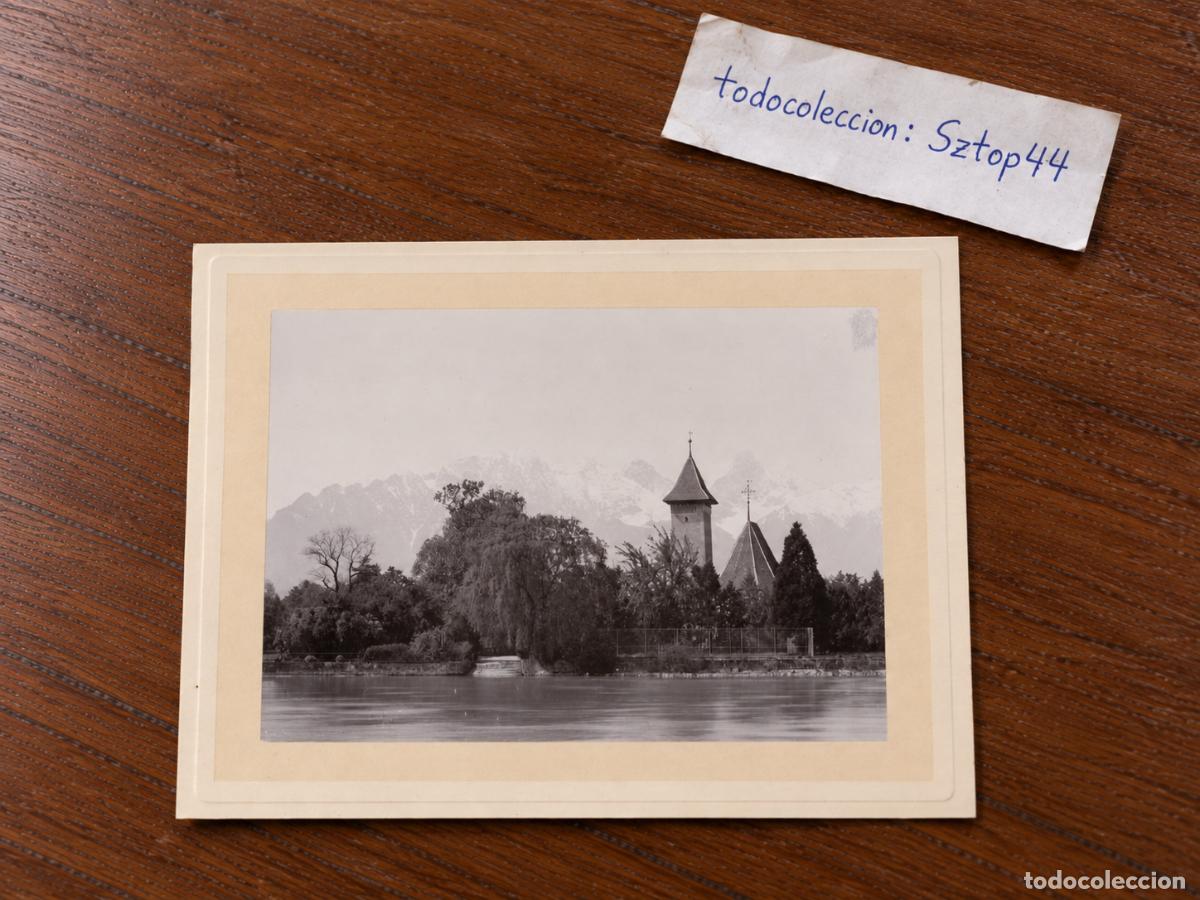 Fotograf&iacute;a antigua: Fotograf&iacute;a Antigua de &Eacute;poca - Paisaje Alpino con Iglesia junto al Lago y Monta&ntilde;as - A&ntilde;os 20/30