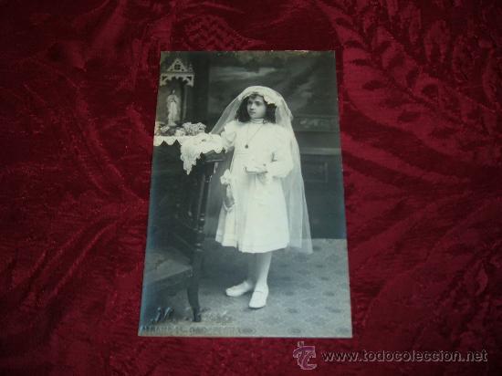 Fotografia antiga: postal ni&ntilde;a primera comunion,m simo fotografo aldana 11 -barcelona