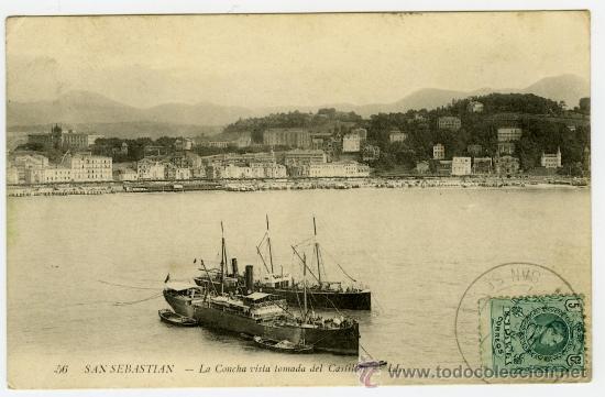 Fotografia antica: tarjeta postal  san sebastian la concha vista  desde el castillo de la mota