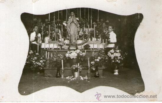 Alte Fotografie: tarjeta postal ni&ntilde;os decorando altar virgen immaculada, purisima, virgen maria