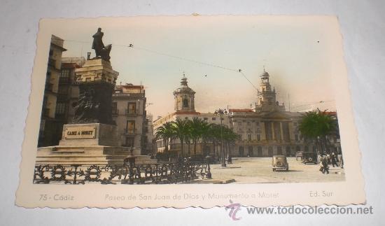 Fotografia antiga: Postal Antigua - Cadiz - Paseo de San Juan de Dios y Monumento a Moret