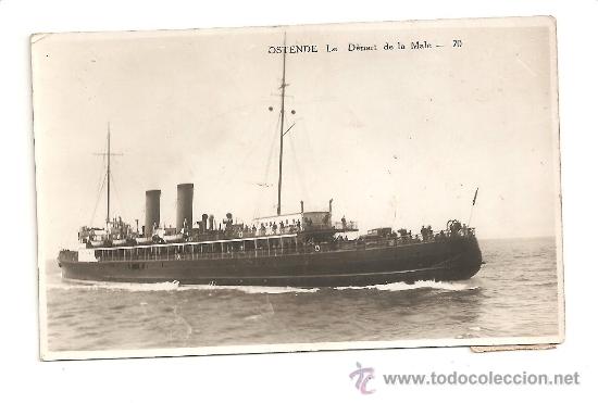 Fotografia antica: FOTO POSTAL BARCO OSTENDE CON SELLO
