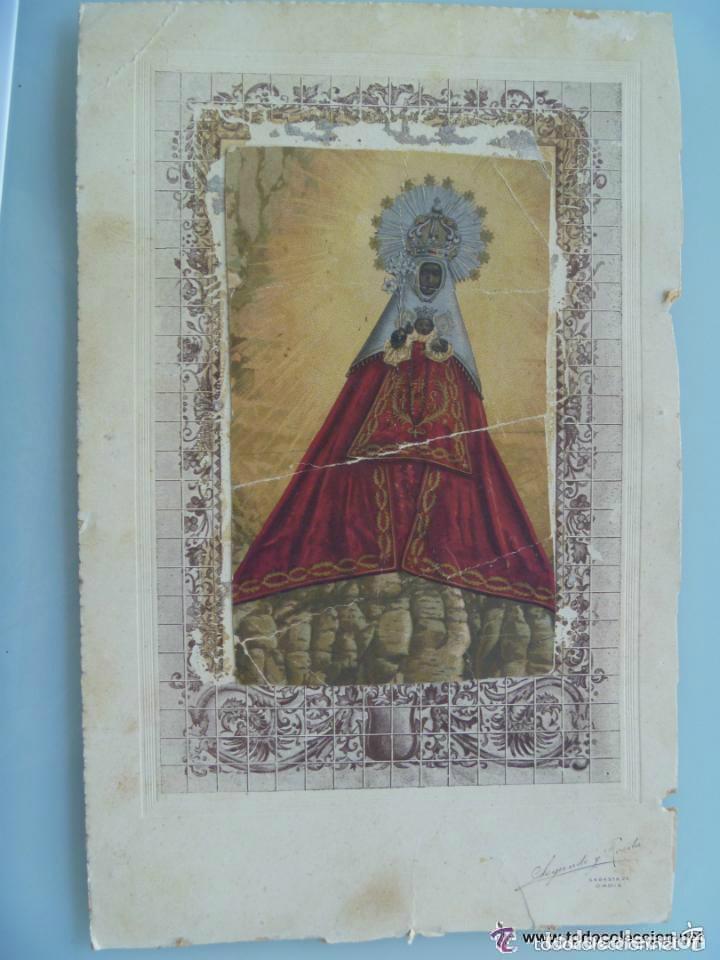 Fotograf&iacute;a antigua: ESTAMPA MUY ANTIGUA DE LA VIRGEN NEGRA DE MONTSERRAT, EN CARTON DE SEGUNDO Y ROSITA ,CADIZ.
