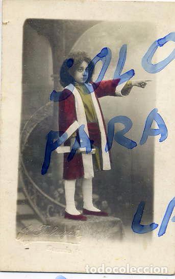 Alte Fotografie: FOTO FABREGAT RETRATO NI&Ntilde;O VESTIDO COLON COLOREADA A MANO TAMA&Ntilde;O POSTAL CON REVERSO