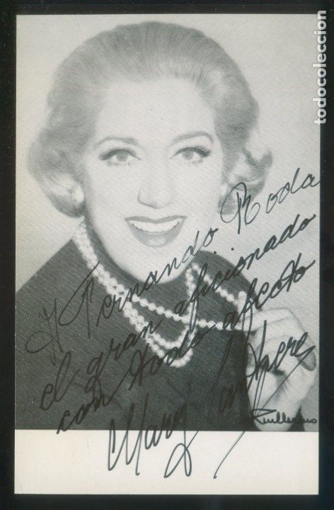 Fotografia antica: Aut&oacute;grafo *Mary Santpere Hern&aacute;ez* Impreso meds: 91x149 mms. Sin fecha.