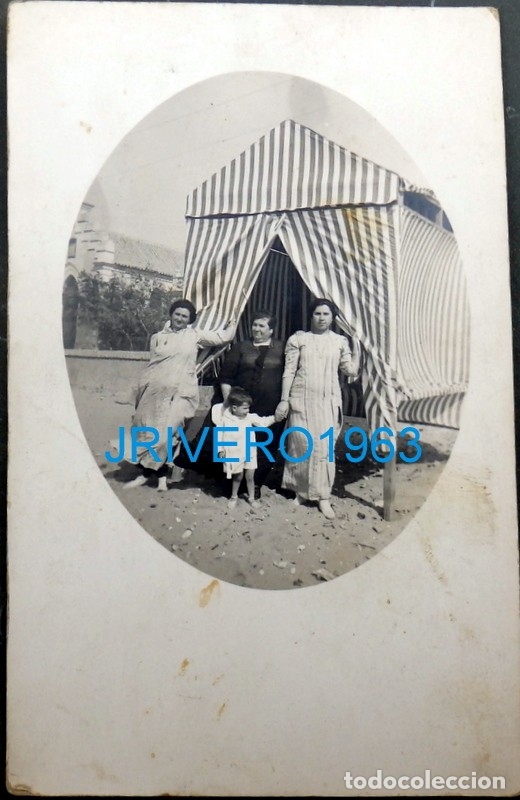 Antique Photography: SANLUCAR DE BARRAMEDA, ANTIGUA POSTAL FOTOGRAFICA, ESCENA DE PLAYA