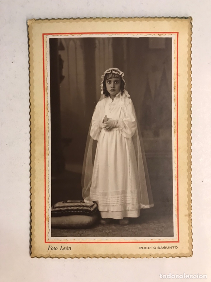 Fotograf&iacute;a antigua: PUERTO SAGUNTO (Valencia) Retrato: Foto LEON. Recordatorio Primera Comunion (a.1936)