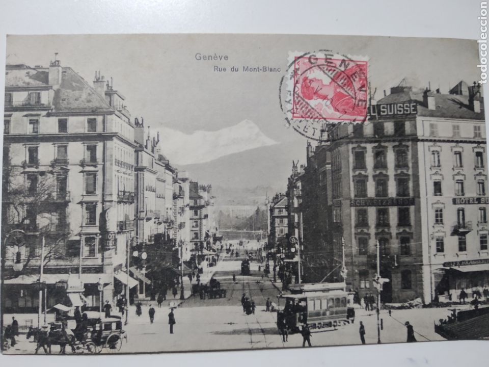 Fotograf&iacute;a antigua: Antigua Foto Postal .Geneve .Rue su Montblanc.Edition Moos .Circulada 1910
