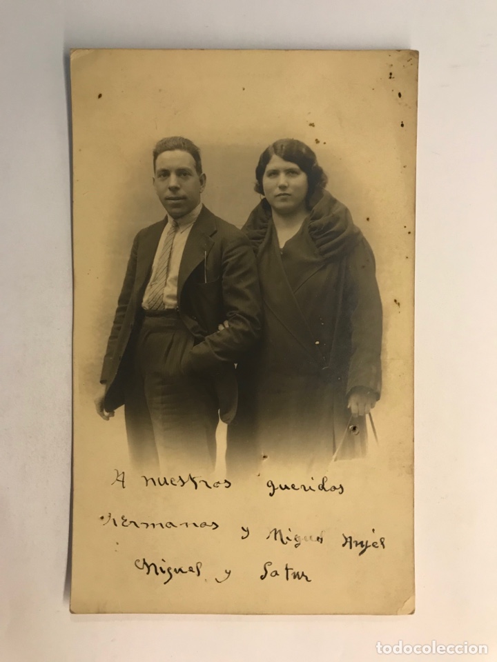 Fotograf&iacute;a antigua: FOTOGRAF&Iacute;A ANTIGUA.. a nuestros queridos hijos.. Miguel y Satur... (h.1930?) deslucida ...