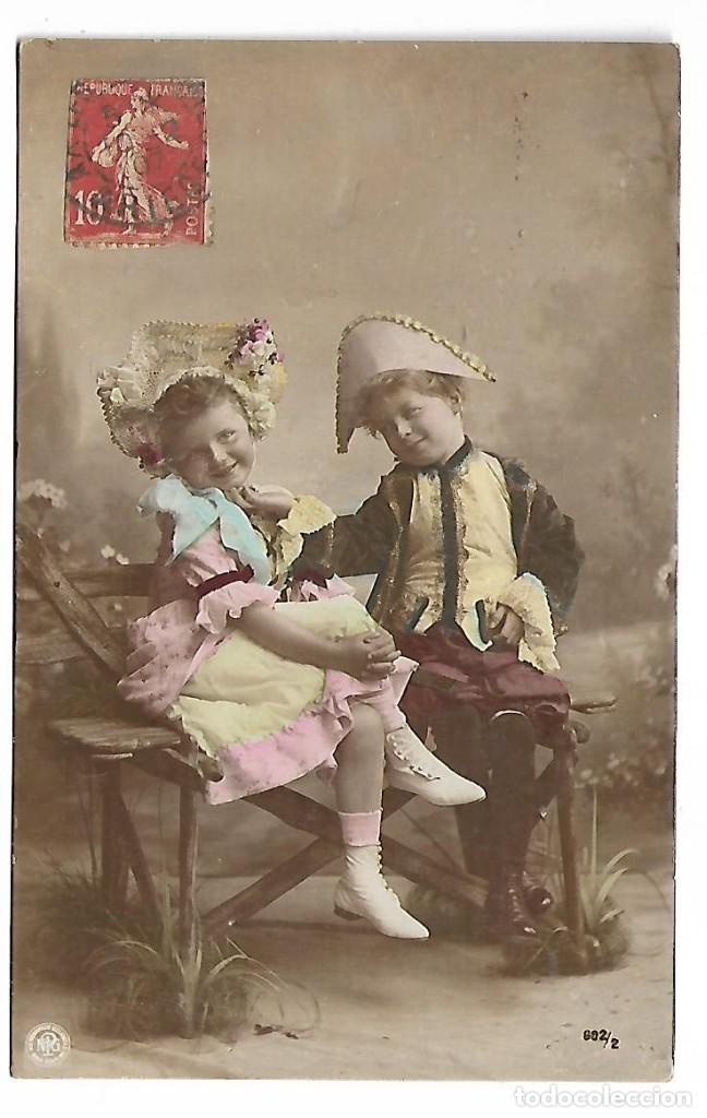 Antique Photography: 1R- ANTIGUA FOTO-POSTAL - PAREJA DE NI&Ntilde;OS - - ESCRITA EL 10 - 2 - 1.907