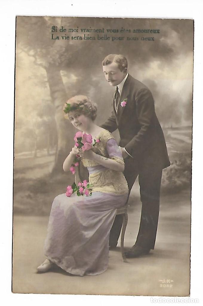 Antique Photography: 1R- ANTIGUA FOTO-POSTAL - UNA PAREJA - ROMANTICA - ESCRITA