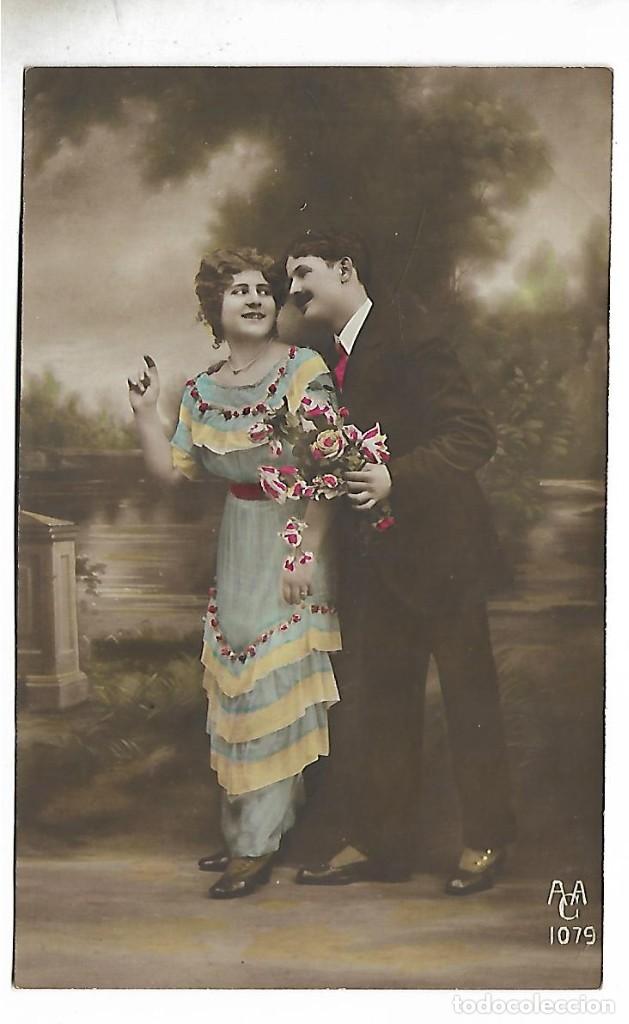 Antique Photography: 1R- ANTIGUA FOTO-POSTAL - UNA PAREJA - ROMANTICA - ESCRITA