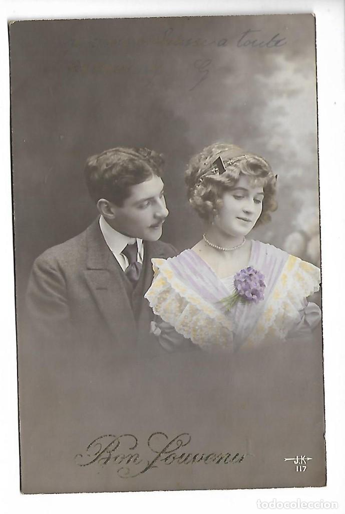 Antique Photography: 1R- ANTIGUA FOTO-POSTAL - UNA PAREJA - ROMANTICA - ESCRITA