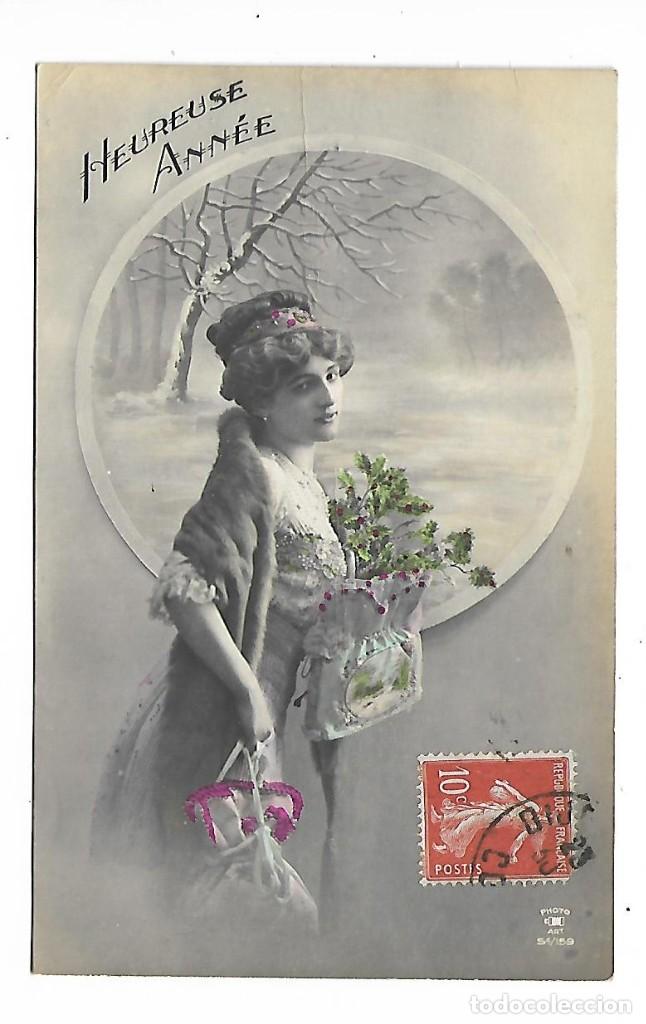 Fotografia antiga: 1R- ANTIGUA FOTO-POSTAL - UNA DAMA CON FLORES- ROMANTICA - CIRCULADA EL 23- 11- 1.912