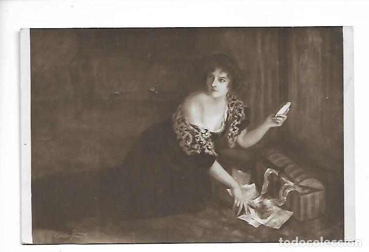 Fotografia antiga: 1R- ANTIGUA FOTO-POSTAL - UNA DAMA CON SU COFRE - ROMANTICA - ESCRITA