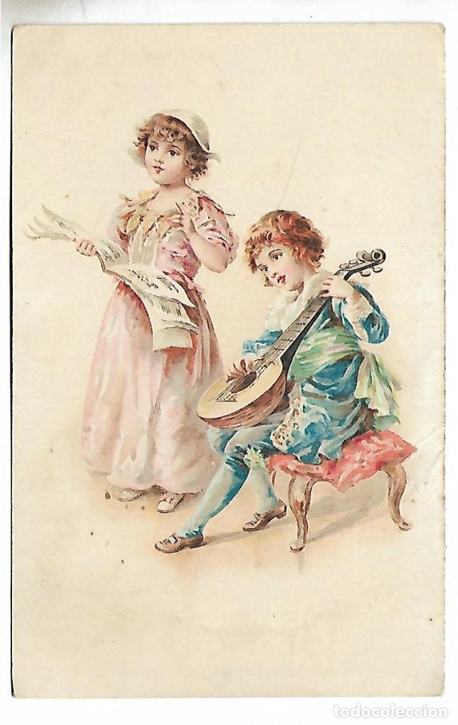 Fotograf&iacute;a antigua: 1R- ANTIGUA FOTO-POSTAL - DOS NI&Ntilde;OS TOCANDO EL LAUD - CIRCULADA S/ DIVIDIR