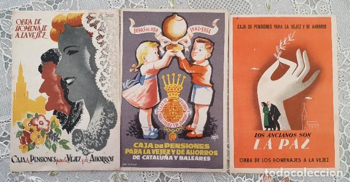 Antique Photography: 3 POSTALES CAJA DE PENSIONES PARA LA VEJEZ Y DE AHORROS SIN CIRCULAR ESTADO EL DE LA FOTO