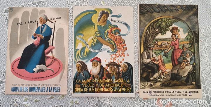 Antique Photography: 3 POSTALES CAJA DE PENSIONES PARA LA VEJEZ Y DE AHORROS SIN CIRCULAR ESTADO EL DE LA FOTO