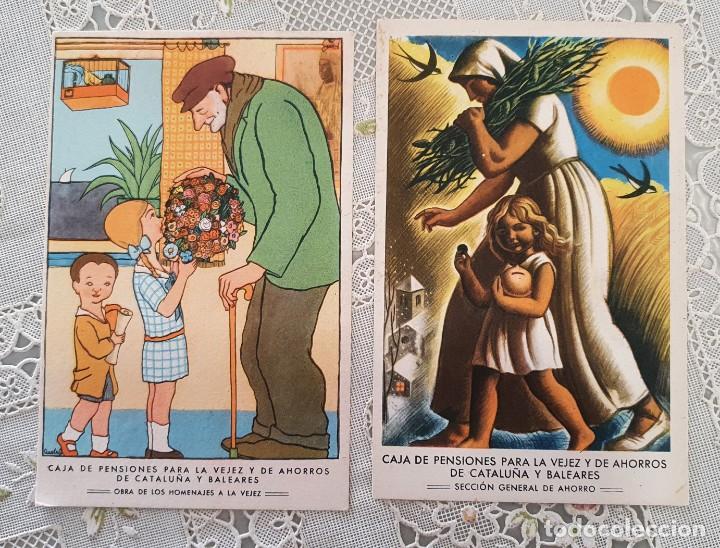 Antique Photography: 2 POSTALES CAJA DE PENSIONES PARA LA VEJEZ Y DE AHORROS SIN CIRCULAR ESTADO EL DE LA FOTO