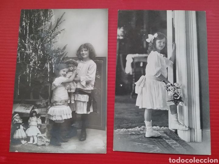 Fotograf&iacute;a antigua: Pareja de postales fotogr&aacute;ficas en blanco y negro . Ni&ntilde;os.