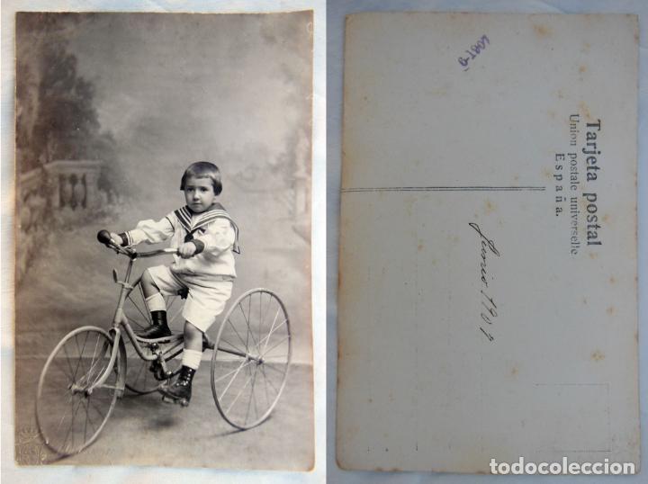 Fotografia antica: NI&Ntilde;O CON BICICLETA (TRICICLO) 1907 DERREY