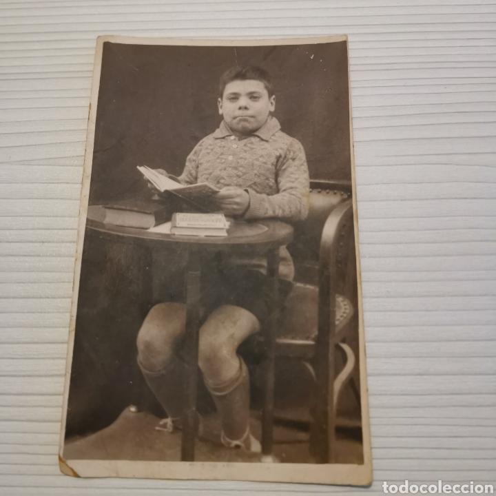 Alte Fotografie: Tarjeta postal fotogr&aacute;fica de ni&ntilde;o estudiando 1920s 1940s