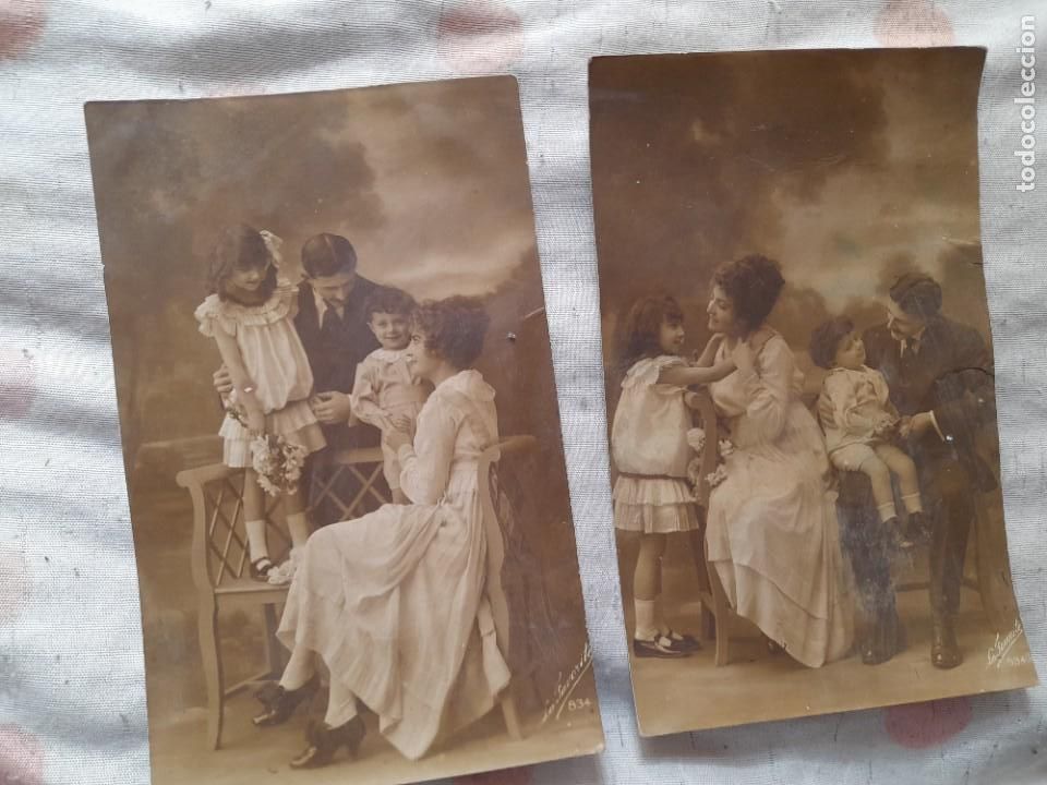 Antique Photography: 2 antigua tarjeta postal tem&aacute;ticas foto familiar a&ntilde;o 1919 escrita,GRAN Canaria