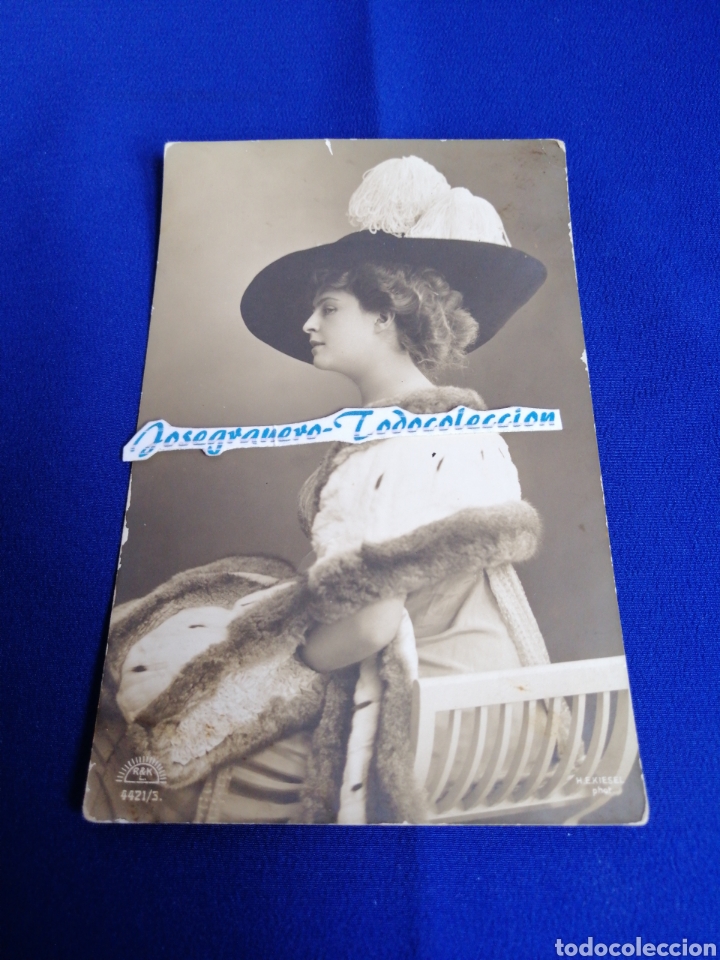 Alte Fotografie: MODELO CON SOMBRERO Y ABRIGO DE PIEL A&Ntilde;O 1912 TARJETA FOTOGR&Aacute;FICA